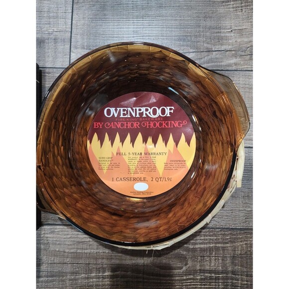 Anchor Hocking 2 qt. Casserole Dish w/ Basket Woven Harvest Amber Round NIB. - Picture 3 of 11